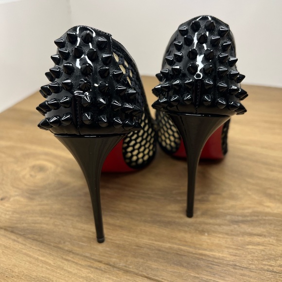 Christian Louboutin Black Mesh And Patent Leather Spike Guni Pumps - Picture 3 of 5